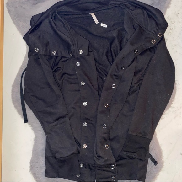 Black Button Up Hooded Dress Jacket - Picture 1 of 3